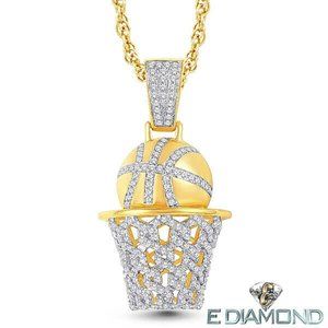 10 Karat Solid Gold, Diamond Basket Ball Hoop pendant, 0.59 CTS Natural Diamonds